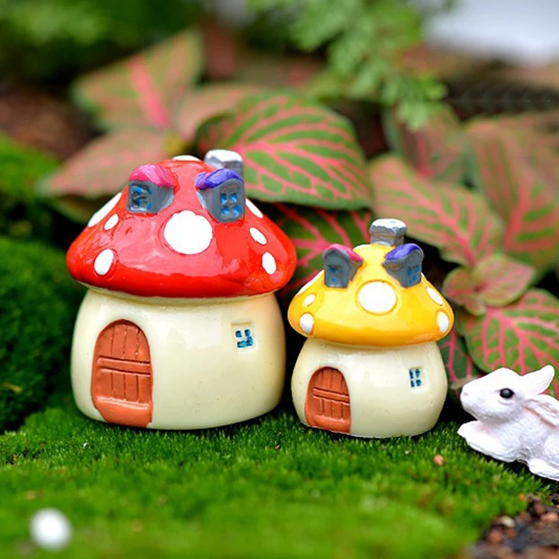 Micro-landscape Resin Small Ornaments Moss Mediterranean Style Figurines Fairy Tale Mushroom House Castle Landscaping Home Decor