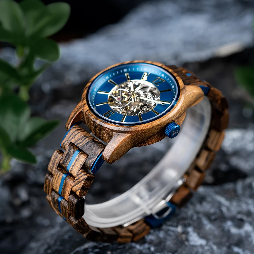 BOBO BIRD Wooden Automatic Mechanical Watch Men New Top Luxury Wristwatch Fashion Luminous Clock Great Gift Wood Box Custom Logo