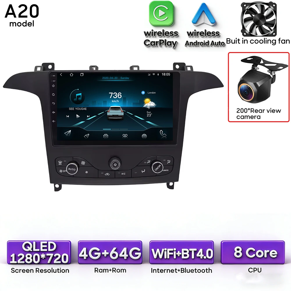 Android 16 voor Ford S-Max S-MAX 2006 - 2015 voor Ford Galaxy 2014 Auto Multimedia Speler Carplay Radio Video Navigatie GPS 2din