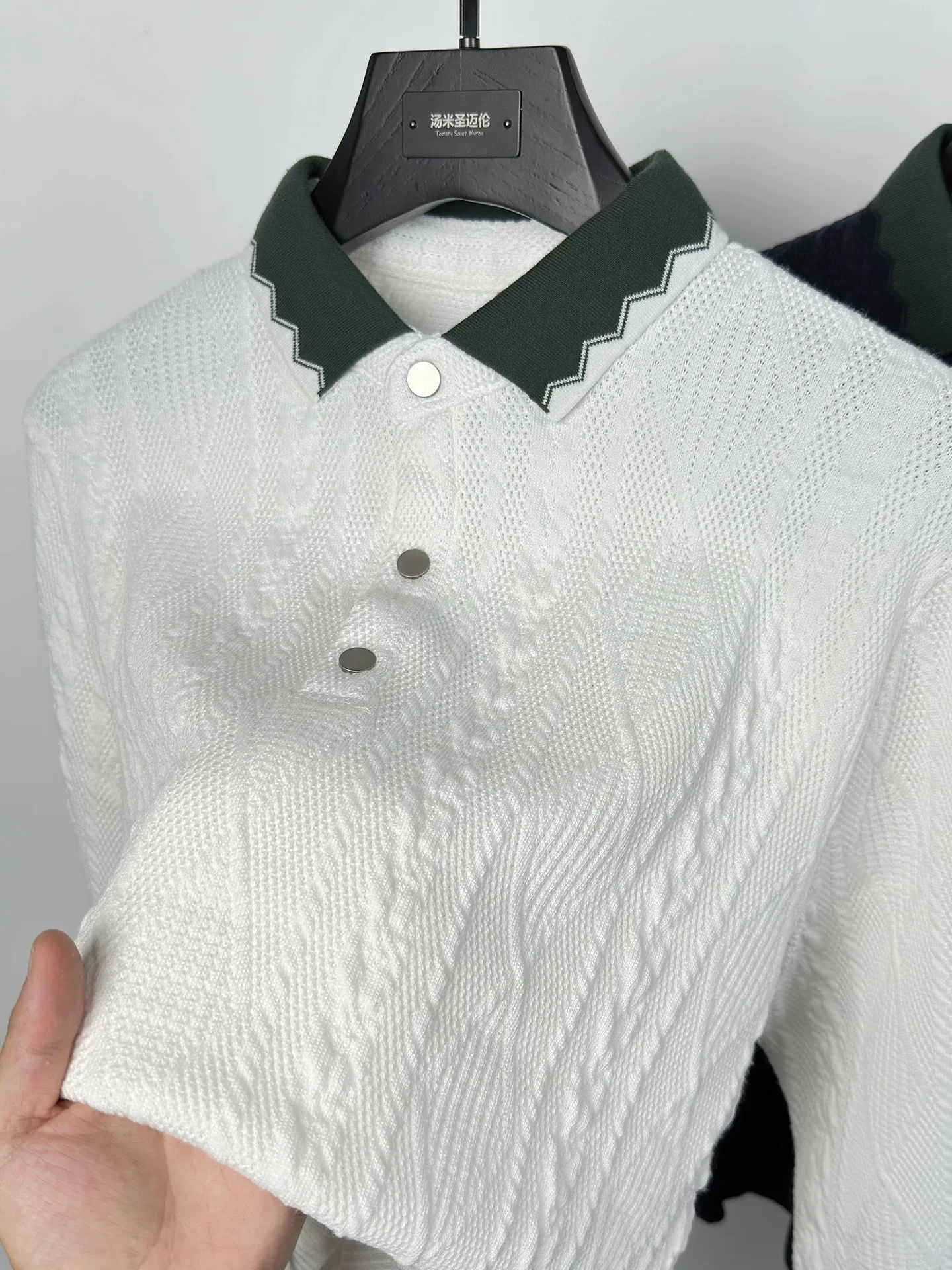 

High end retro long-sleeve T-shirt men jacquard lapel design brand fashion sweater autumn soft comfort casual knitted polo shirt