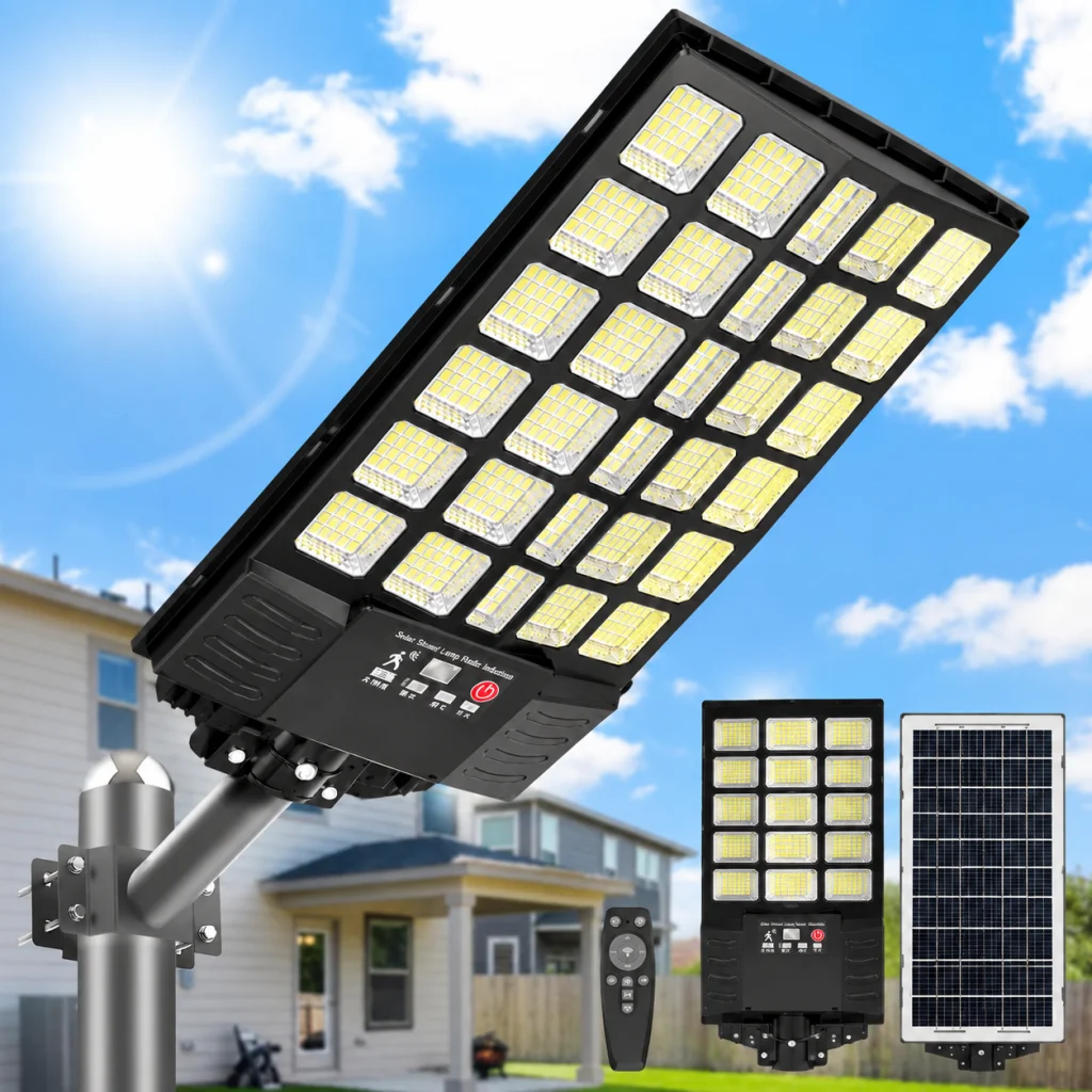 Solarleuchten für den Außenbereich, IP65 wasserdicht, Straßenleuchten für den Außenbereich, 6500K, Solar-Sicherheitsflutlichter mit Dämmerungssensor und Bewegungsmelder, mit Fernbedienung für Garten,