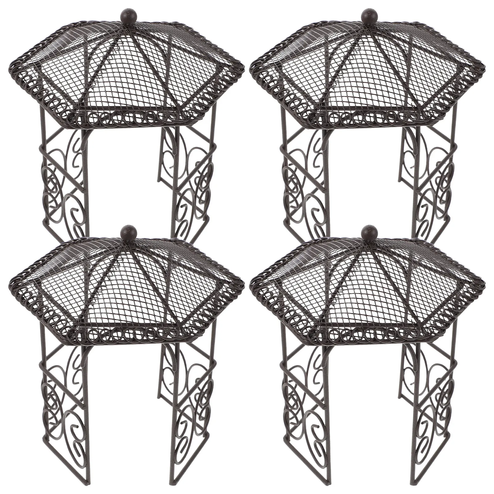 4Pcs Miniature Iron Pavilion Intricate Micro Landscape Ornament for Fairy Garden Dollhouse Furniture Artistic Decoration