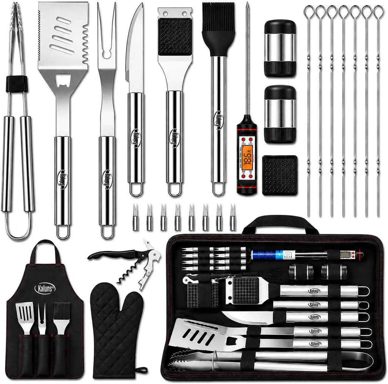 

30-Piece Stainless Steel BBQ Grill Set with Apron, Glove, Case, and Meat Thermometer - Perfect Father's Day Gift for Dad