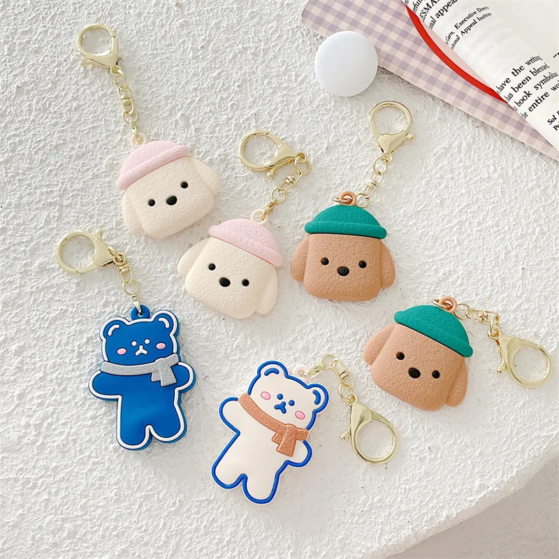 Cartoon Silicone Soft Protective Keychain For AirTag Case Locator Tracker Keychain  Cover Funny Dog Bear Shape Kawaii Key Ring