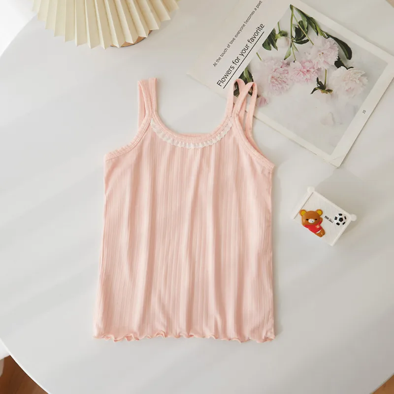 new delivery summer vest modal children clothes kids top bow solid baby 110-160  3-10old underwear 1pc wholesales