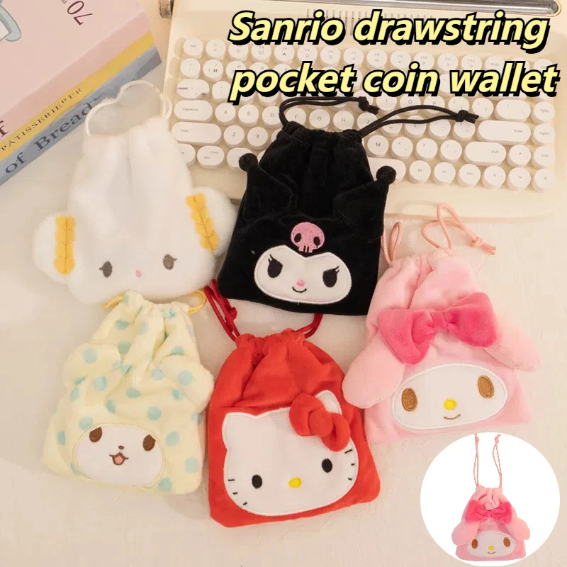 

Sanrio Hello Kitty Kuromi Cartoon Plush Drawstring Pocket Cute Storage Bag My Melody Coin Purse Holiday Gifts For Boys And Girls