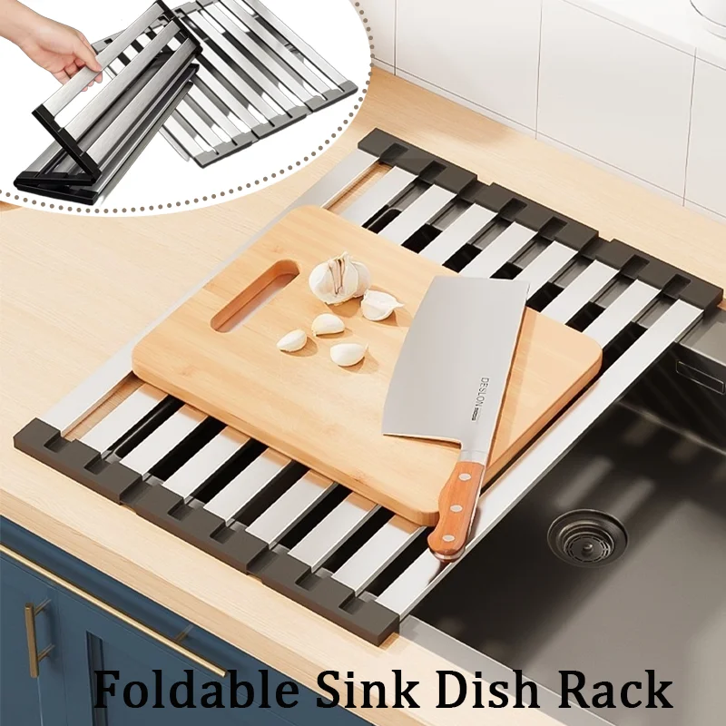New Adjustable 304 Stainless Steel Sink Dish Rack - Foldable Drain Basket for Kitchen Utensils Bowls Storage Kitchen Accessories