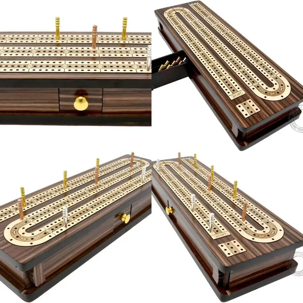 

Rosewood & Maple Cribbage Board with Sliding Lid and 3 Tracks, 12 Continuous Play