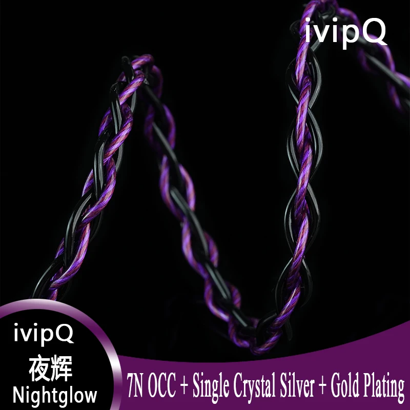 ivipQ-Nightglow 7N OCC+단결정 실버+금도금 이어폰 업그레이드 케이블, 4.4mm MMCX/0.78mm 2핀 오디오 케이블 장착