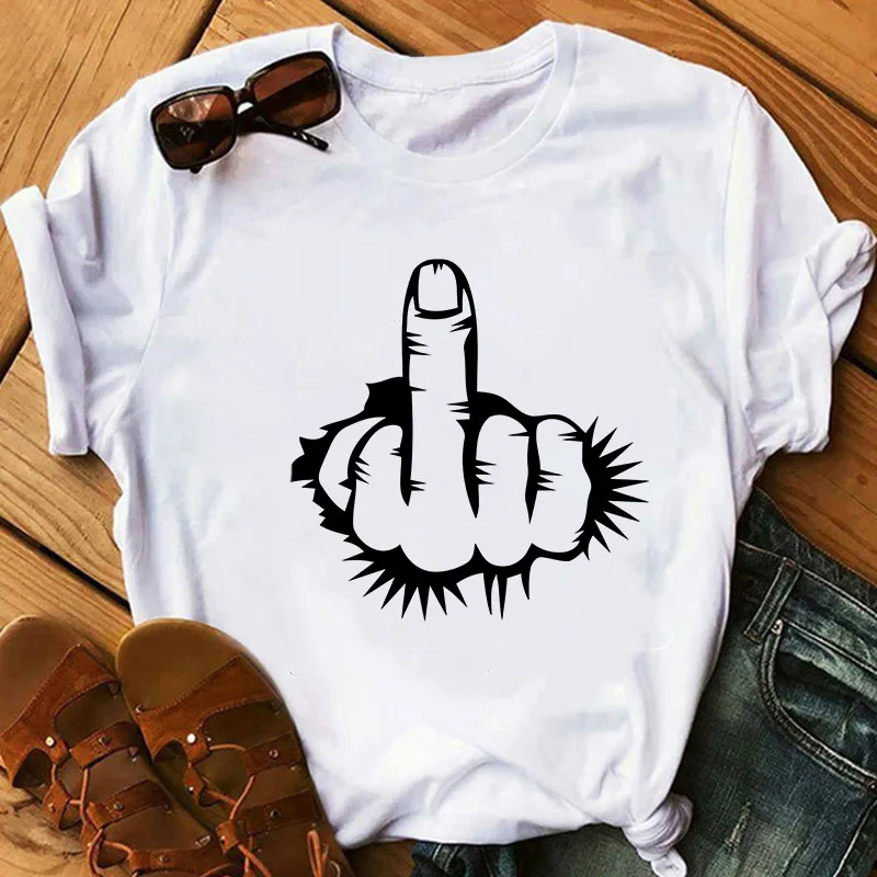 

Funny Middle Finger Print Women T Shirt Short Sleeve O Neck Loose Women Tshirt Ladies Girls Tee Shirt Tops Camisetas Mujer