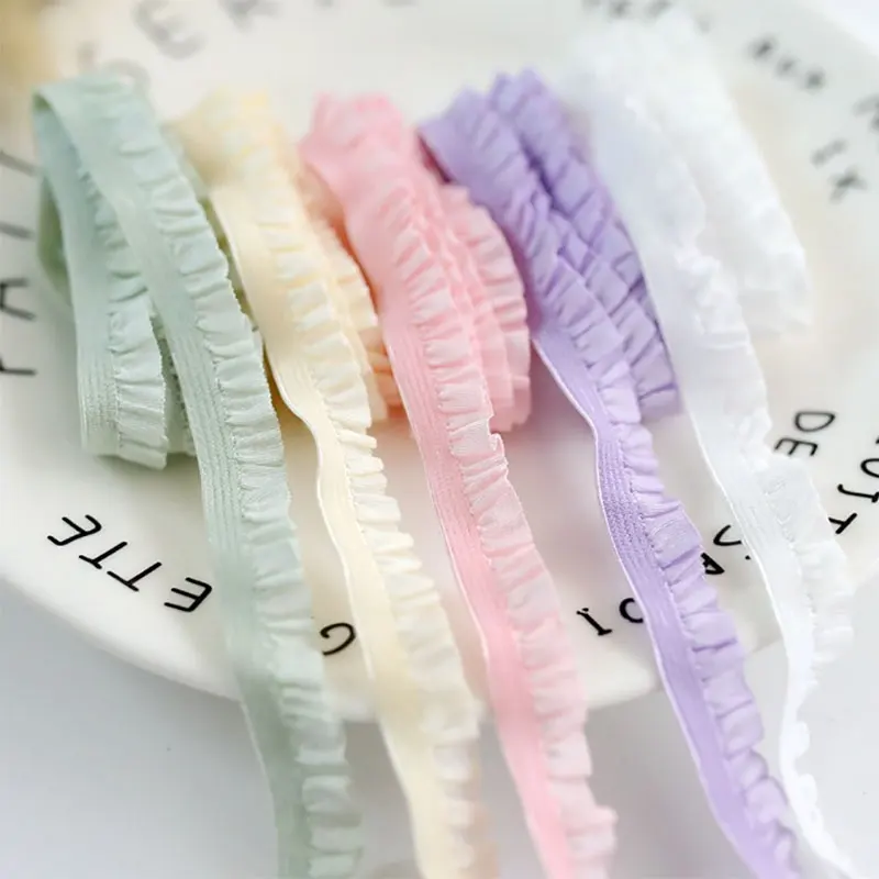 yZ[z1/2/5Yard Pleated Stretch Lace Trim 10mm Tiny Stretchy Ruffled Elastic Band For DIY Underwear Dress Appare Sewing Craft Supplies