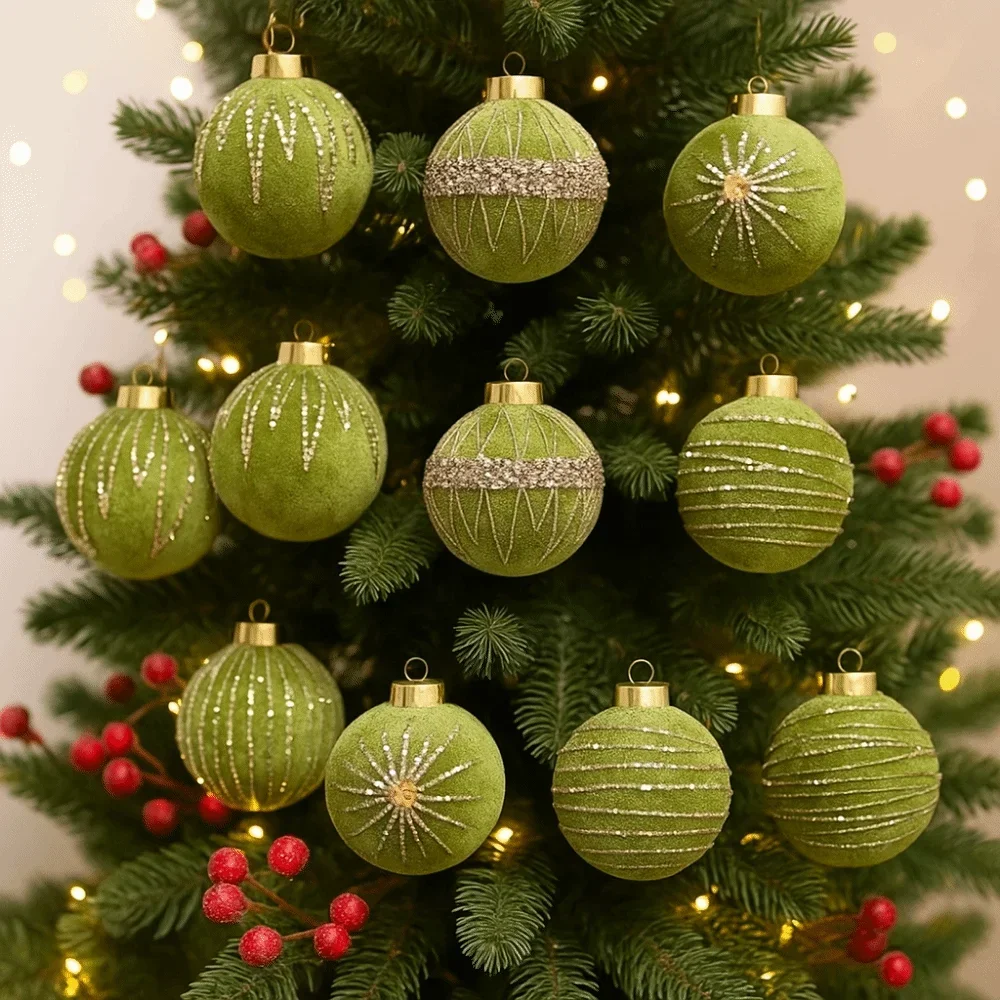 Boxed Velvet Christmas Bauble Set Handmade Glitter Hanging Balls Factory Packed Xmas Tree Home Holiday Party Decoration Gift
