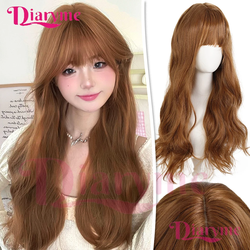 

60 CM Flaxen Synthetic Lolita Wig with Long Wavy Curly Hair and Straight Bangs is Suitable for Ladies' Daily Wear on Holidays