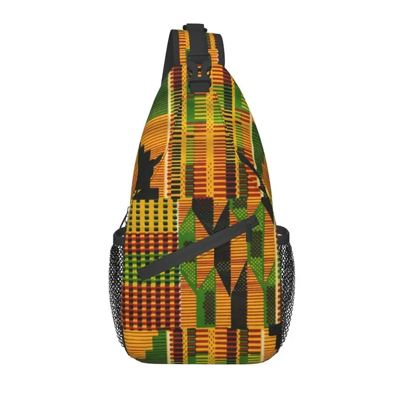 

African Kente Cloth Design Sling Crossbody Backpack Men Traditional Africa Ethnic Pattern Shoulder Chest Bag for Travel Cycling