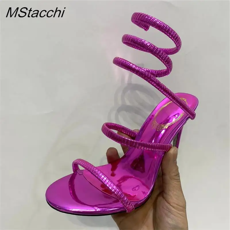 Snake Strap High Heel Sandals Women Summer 2024 Ankle Strap Banquet Party Shoes Narrow Band High Heels Ladies Gladiator Sandals