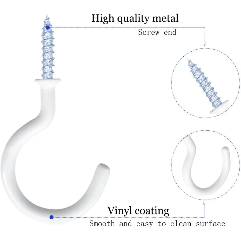 Hot Selling! 12 Pack White Vinyl Coated Screw-in Ceiling Hooks, Mug Hooks, Multi-Function Kitchen Cup Hooks for Wall Indoors Outdoors 1-1/4 Inch - Best Sellers!