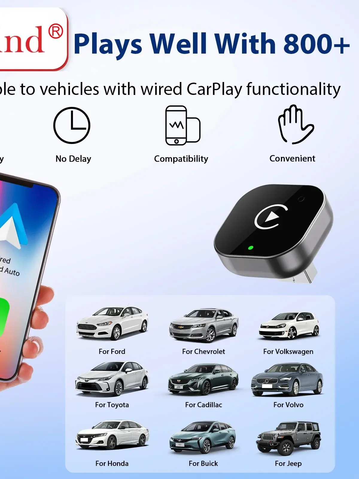 Adapter bezprzewodowy CarPlay 2026 Nowa Wersja - Stabilny, bez opóźnień, Plug&Play dla Android Auto, iPhone, iOS, USB/Type-C — 2