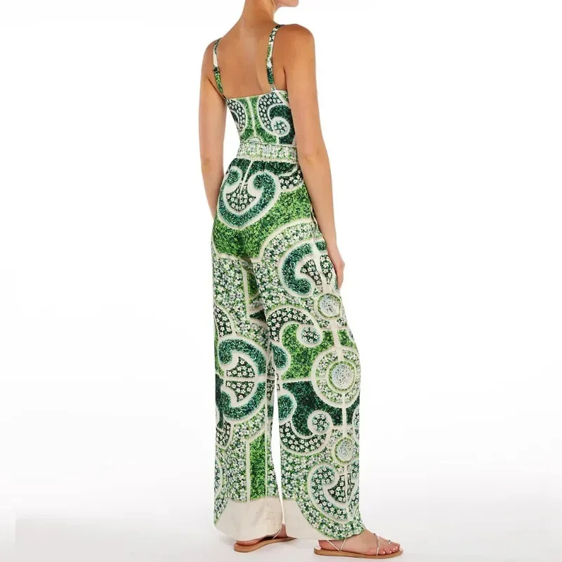 Conjunto de traje de baño de una pieza para mujeres de belleza 2025, nuevo artículo popular impreso de estilo étnico verde