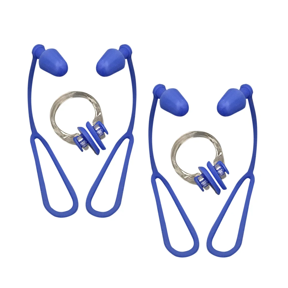 

2Pcs Waterproof Nose Clip and Earplug Set Blue Soft Silicone Nose Clamp with Rope for Adults Swim Protection