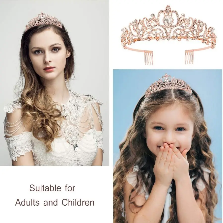 2-teiliges Set Glitzernde Strass-Kristall-Krone Tiara Geburtstagsmädchen Schärpe Krone für Frauen Mädchen Geburtstagsparty Dekorations-Set – Detail 10