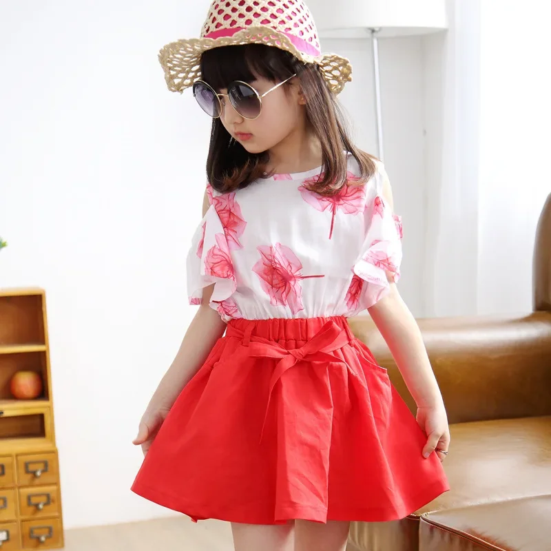 Girls Set Summer Flower Shirt +short Skirt 2 PCS Girl Clothing Set for Girls Teen Kids Clothes 2 5 6 7 8 9 10 11 12 Year Clothes