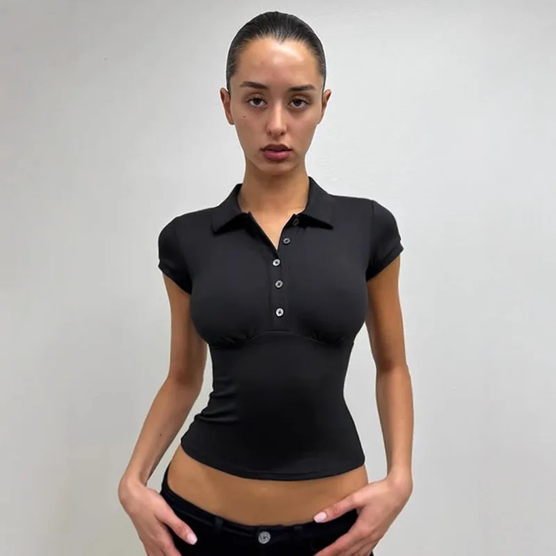 Women's Spring Autumn Tops Jacket Knitwear Flip Collar Splicing Placket Button Dew Navel Comfortable Thin Design Versatile Slim