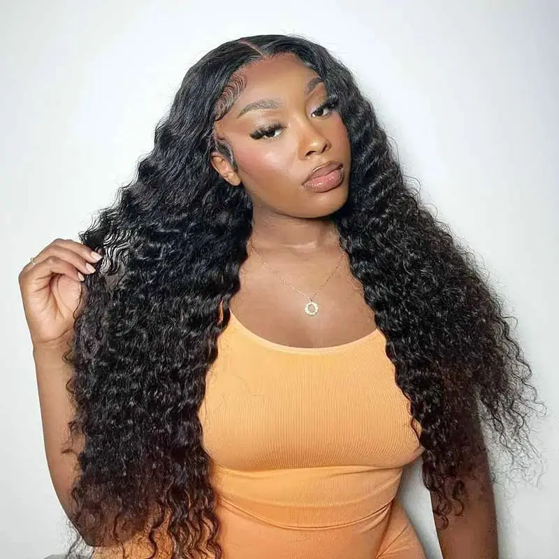 Glueless 6x4 Closure Wig Ready to Wear Deep Curly Lace Front Wigs 4X6 Pre Cut Lace Glueless Human Hair Wigs