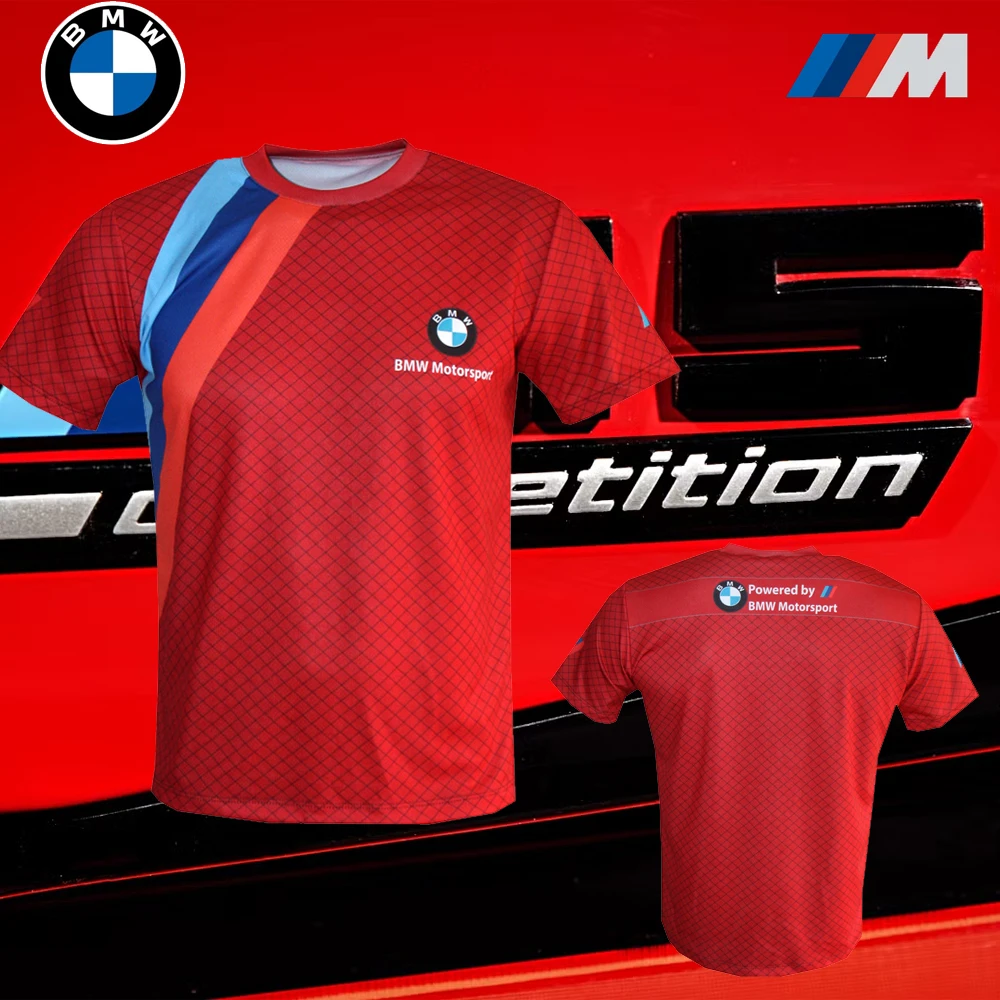

Мужская футболка BMW Red Grid Look, летние быстросохнущие топы с короткими рукавами для автоспорта, дышащая футболка для гонок на автомобиле