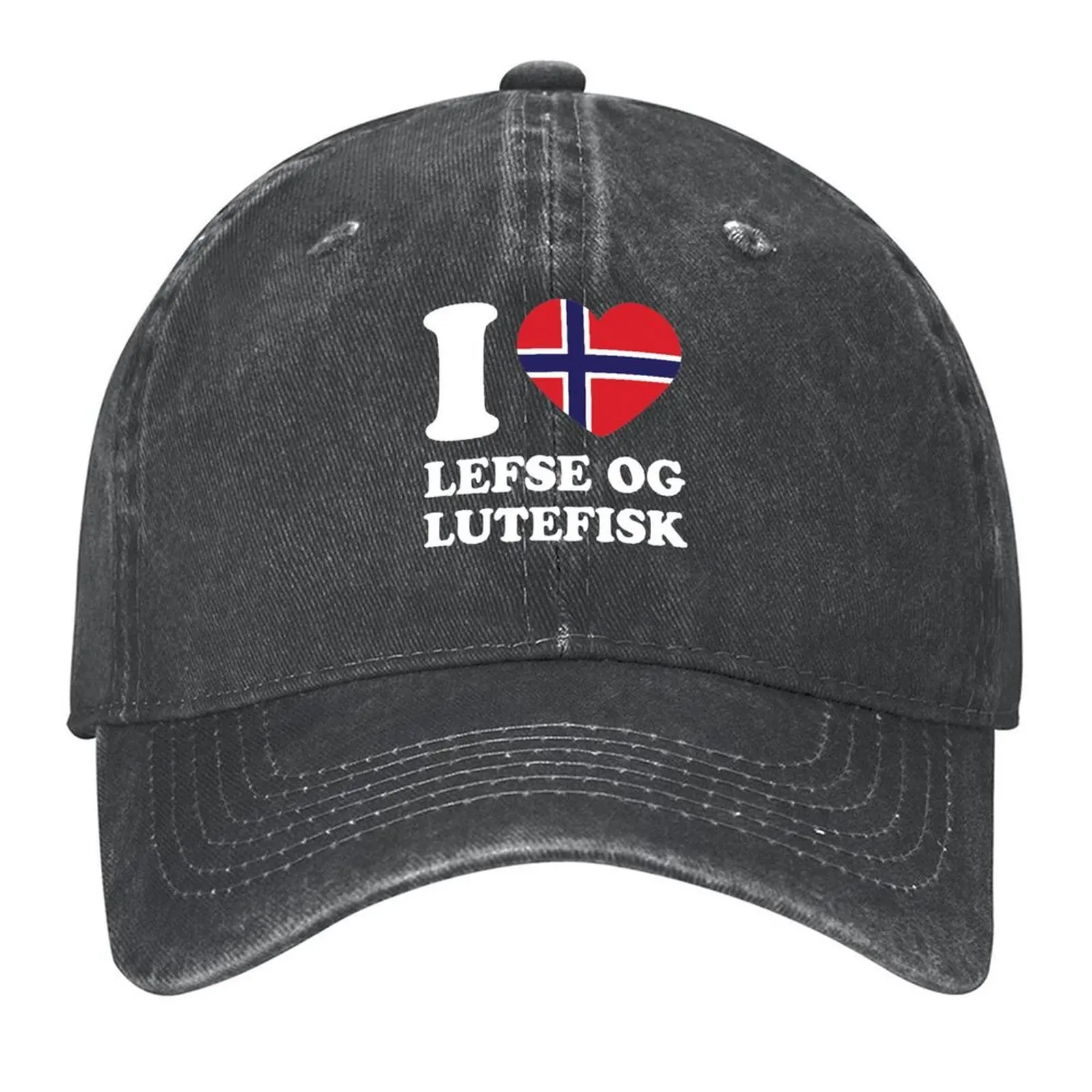 

I Love Lefse and Lutefisk Norwegian Flag Heart Baseball Cap Unique hats Sunscreen Vintage fashionable For Man Women's