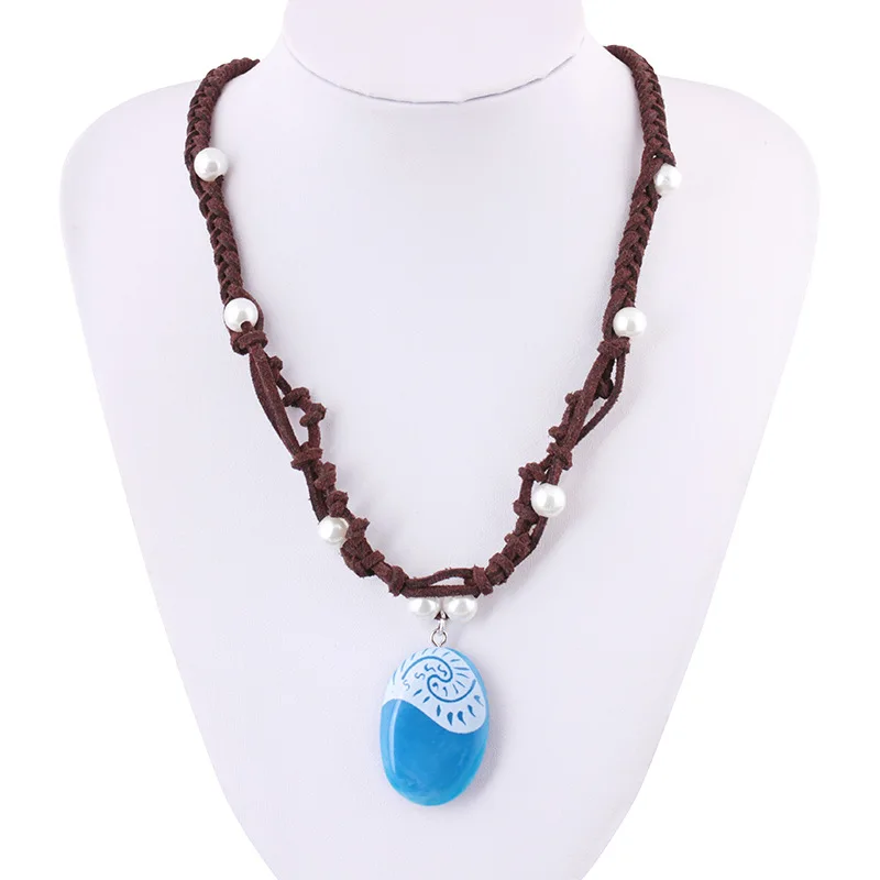 Anime Movie Princess Moana Necklace Cosplay Handmade Braided Leather Rope Luminous Pendant Women Girl Jewelry Prop Accessories ﻿