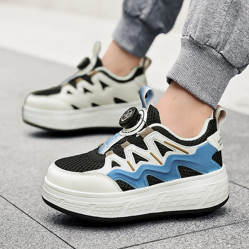 

Детские дышащие кроссовки на четырех колесах, новинка 2024, спортивные Ролики для мальчиков, обувь с выдвижными колесами