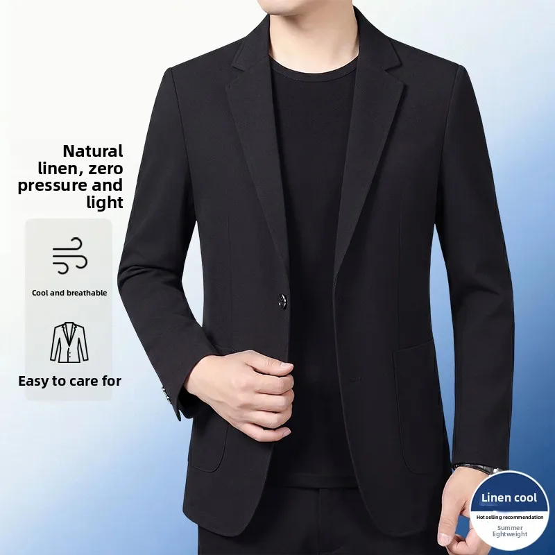 30% Linen Blazer - Stylish Business Formal Men's Suit with Gentleman British Style Trendy Breathable and Versatile Casual Blazer
