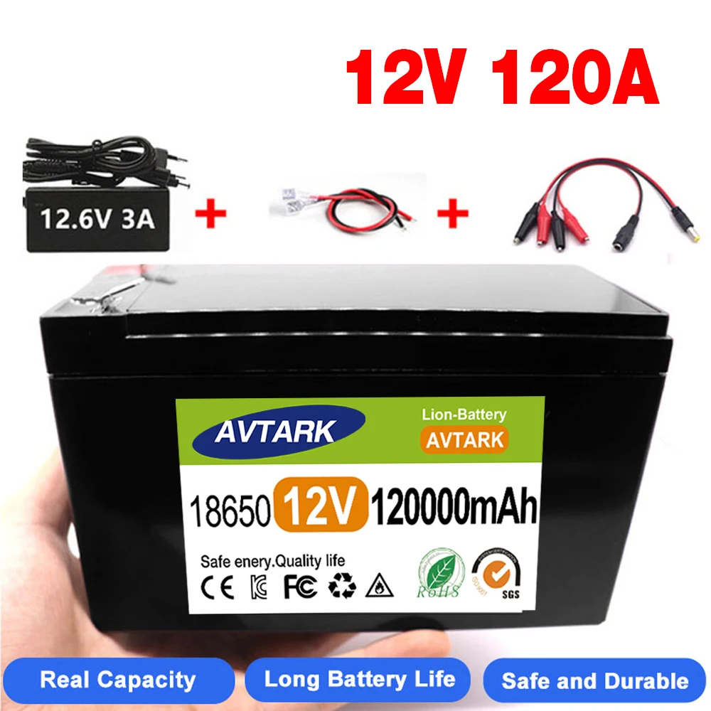 

New 12V 45Ah 50Ah 100Ah 120Ah lithium Battery Pack Lithium Iron Phosphate Batteries Built-in BMS For Solar Boat+12.6V Charger