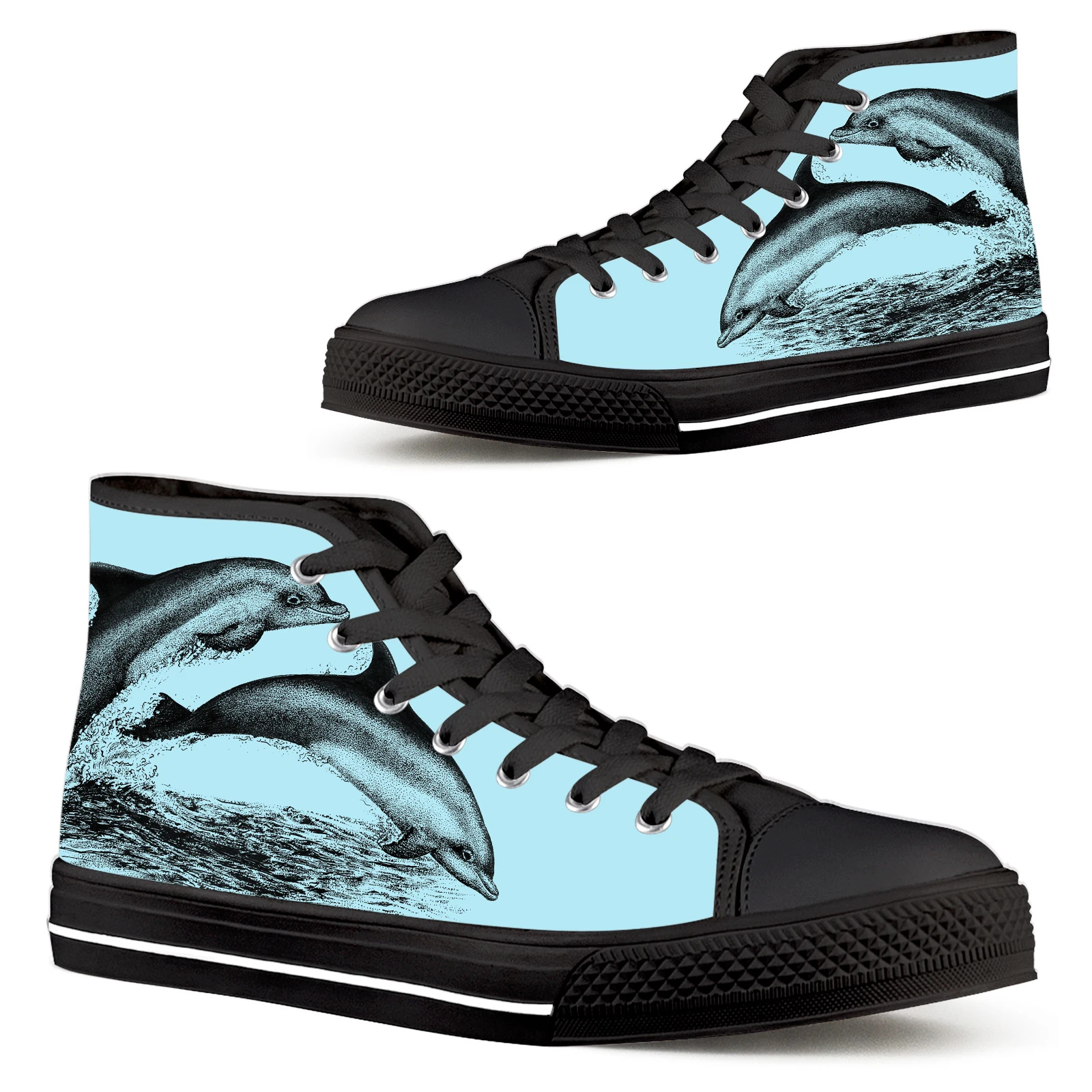 

ELVISWORDS Light Blue Dolphin Women's Sneakers Comfort Lace Up Tennis Shoes For Girls Outdoor Leisure Shoes Canvas Shoes Zapatos