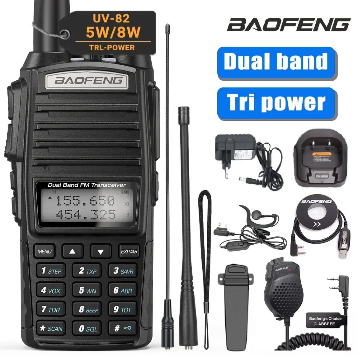 

Baofeng UV 82 Walkie Talkie Real 5W 8W Ham Radio Comunicador Dual PTT Long Range 2 Way Portable FM Amateur Radio Station