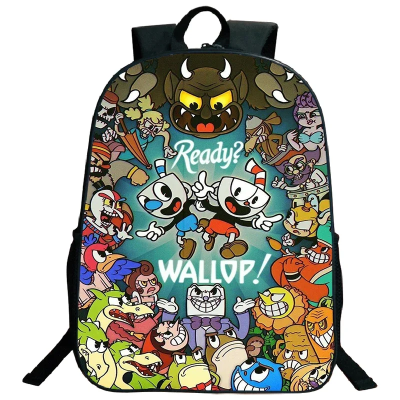 Grande Capacidade Cuphead Print Mochila para meninos e meninas, Cosplay Schoolbag, sacos de viagem, mochilas escolares, Softback Crianças Bookbag, 16"