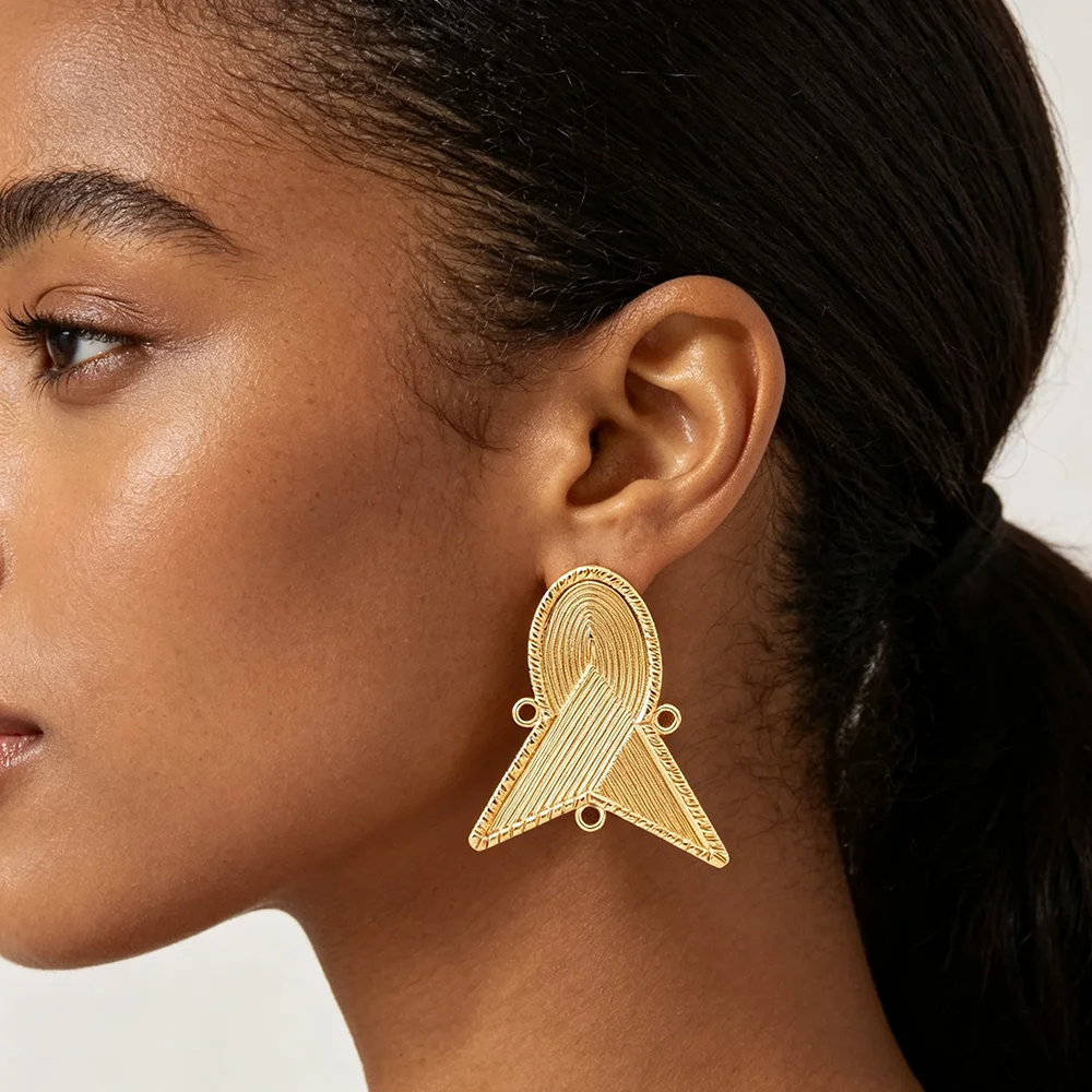 Vergoldetes, graviertes ovales Dreieck-Ohrringe- und Ring-Set für Damen, afrikanischer ethnischer Statement-Schmuck, Hochzeits- und Alltagsgeschenk – Detail 4