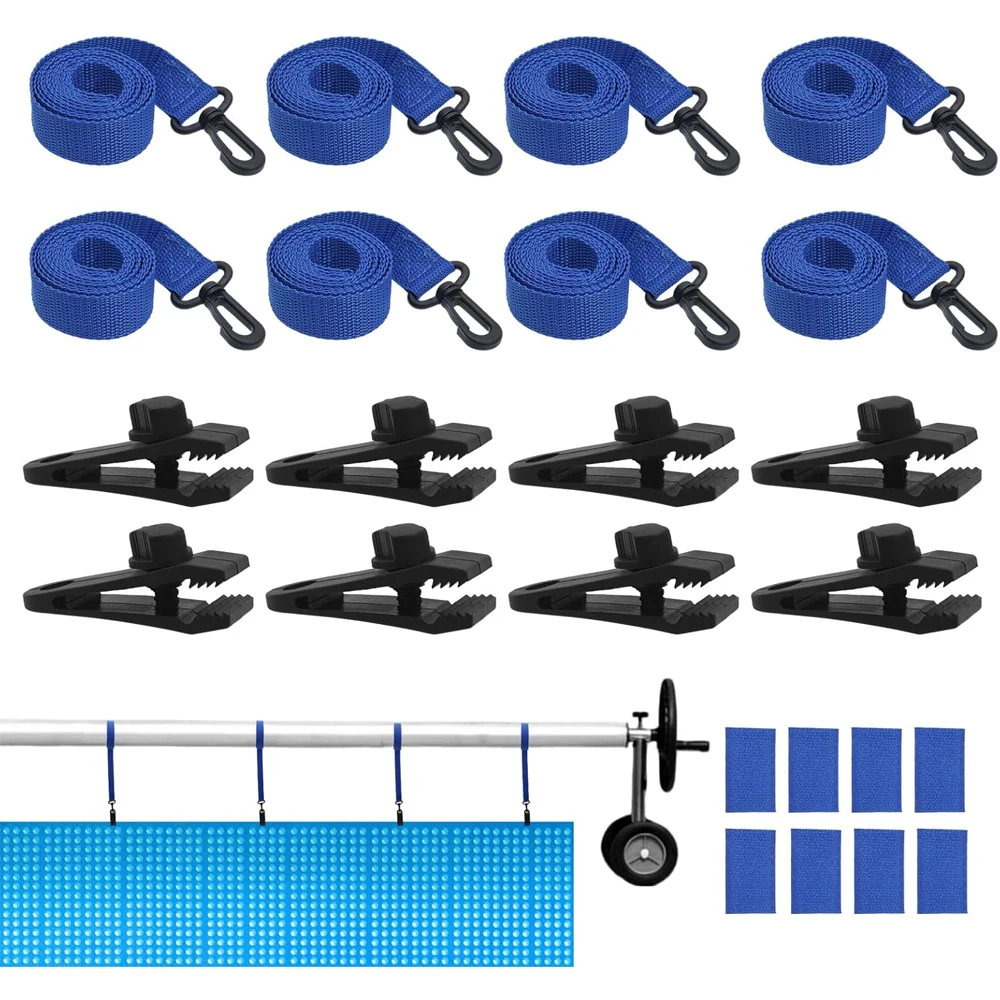 36/30/18 Pcs Pool Solar Cover Reel Attachment Kit, Inground Swimming Pool Solar Cover Straps and Clips, Solar Blanket Strap Kit