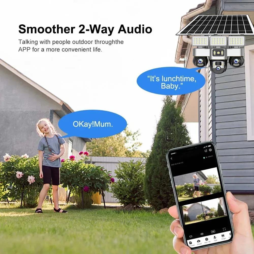 12MP Three-Lens LED Street Light 4G Camera Solar Power Outdoor Security Protection CCTV PIR Human Detection V380 Pro PTZ Monitor