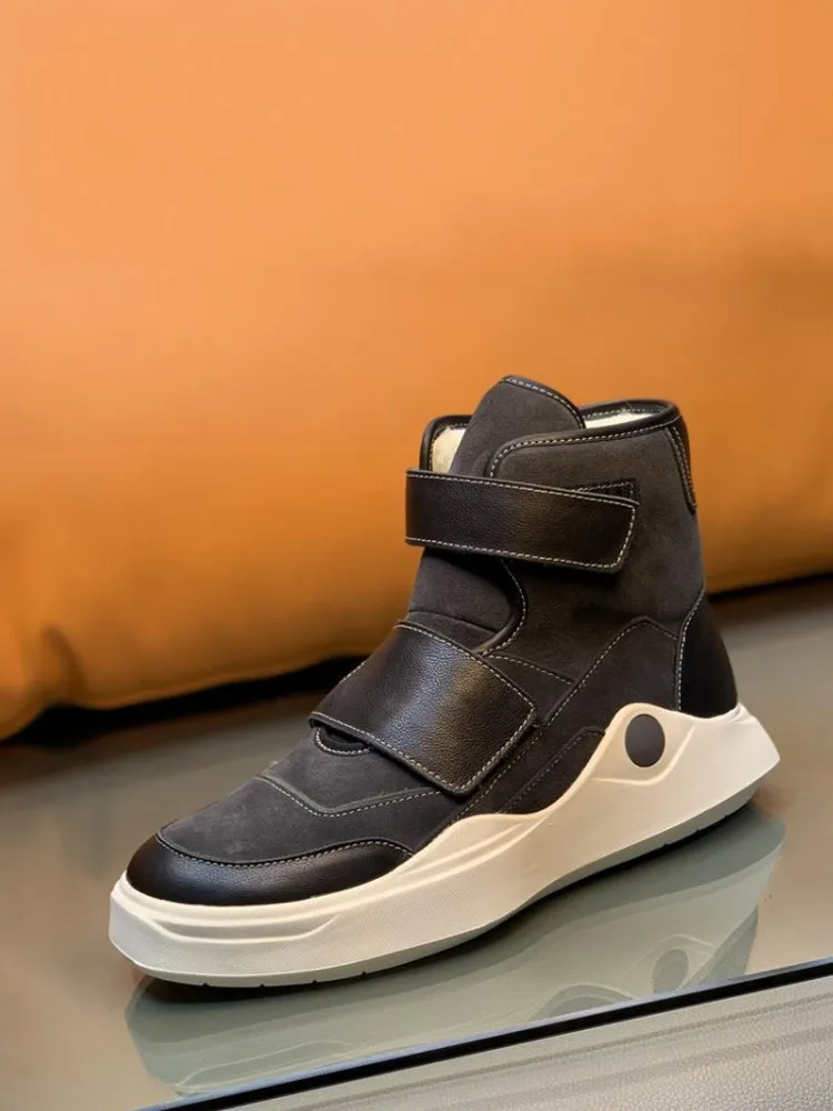 الرجال مريحة الشتاء موضة هوك حلقة الجلد المدبوغ المرقعة جلد طبيعي الصوف بطانة الدافئة جولة تو عدم الانزلاق الذكور حذاء من الجلد #6