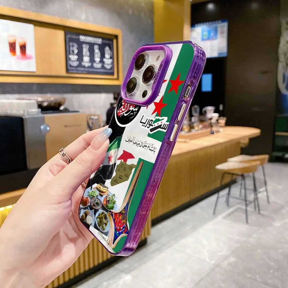 Syrien-Flagge, Handyhülle für iPhone 17, 16, 15, 14, 13, 12, 11 X XR XS 8, 7 Pro Max Plus, durchscheinend, lila Cover-Cover, hübsch