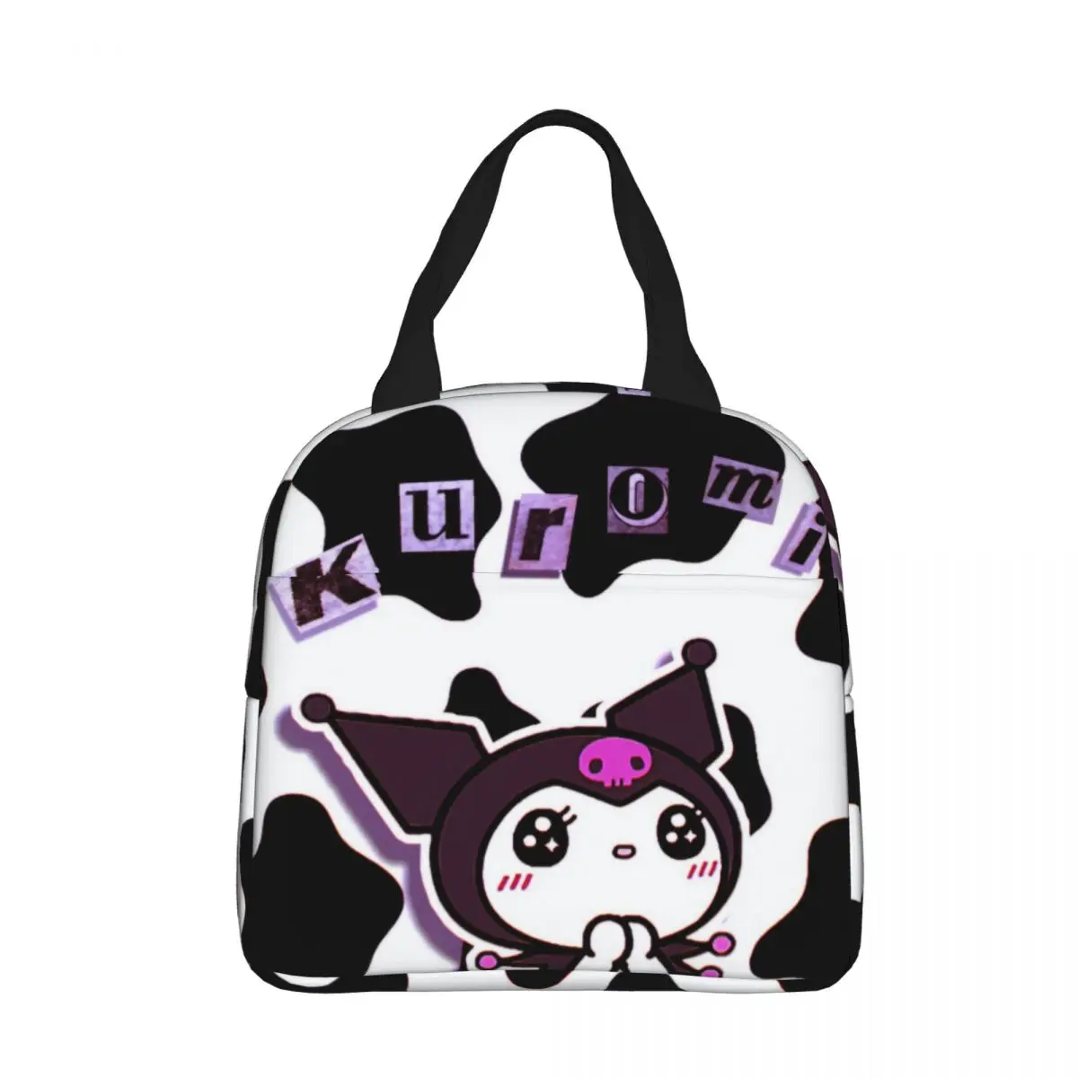 Kuromi Cartoon Black White Insulated Lunch Bags Thermal Bag Lunch Container Leakproof Lunch Box Tote Food Handbags Office Travel