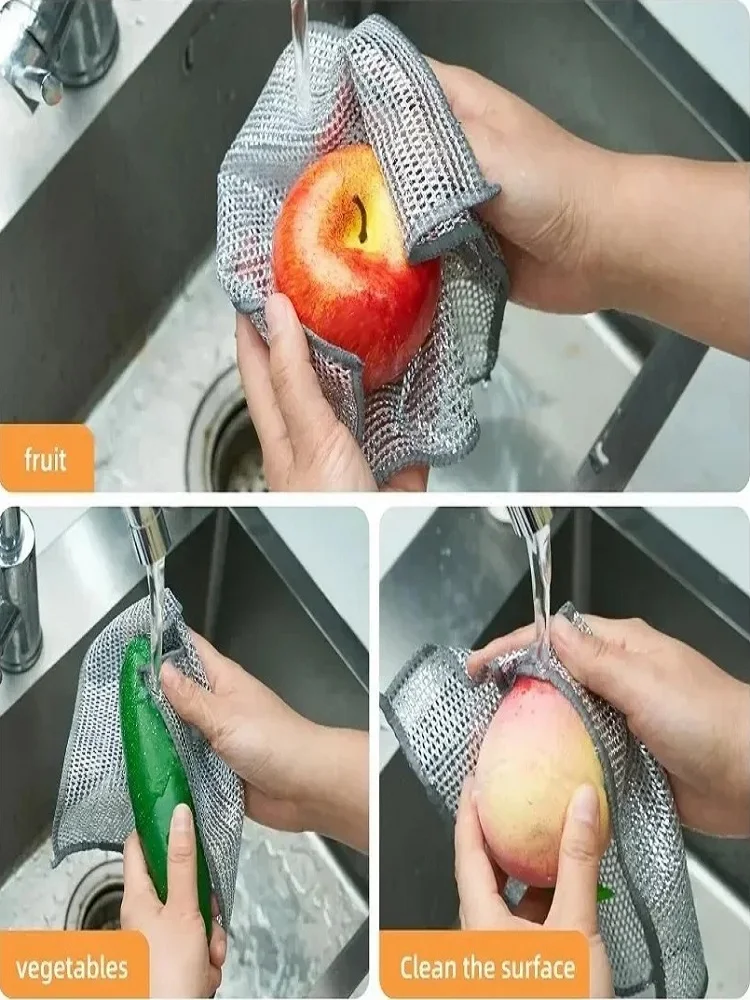 50/3 Stück magisches Reinigungstuch, einseitig, Metall, Stahldraht, Lappen, Küche, Geschirr, Topf, Waschtücher, Handtuch, saubere Werkzeuge – Detail 2