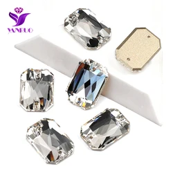 YANRUO 3252 Crystal Clear Emerald Cut Glitter Strass DIY Glass Sew On Stones Flat Back Sewing Rhinestones On Clothes