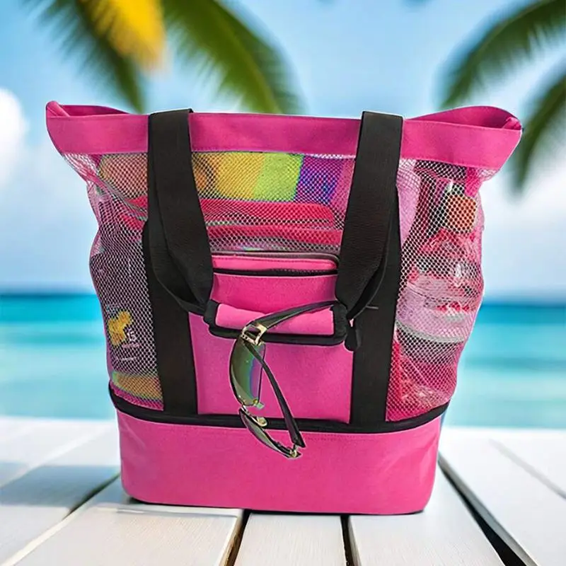 High Capacity Women Mesh Transparent Bag Double-layer Heat Preservation Large Picnic Beach Bags Tote Office Lunch Snacks Bag