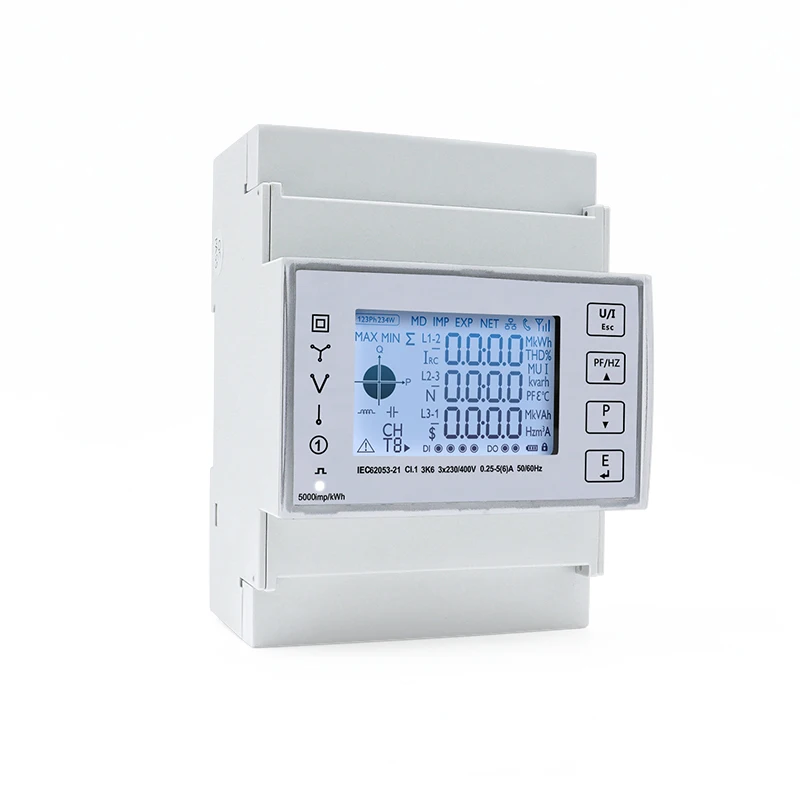 3 Phase DIN Rail Bidirectional Energy Consumption Meter Backlit LCD Ethernet TCP With Current Transformer 100/150/200A TAC4371CT