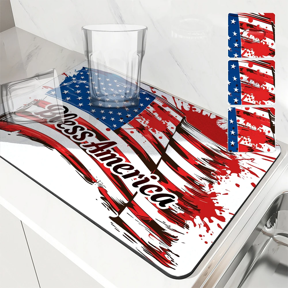 Absorbent Mat Independence Day Kitchen Antiskid Drying Mat Quick Dry Bathroom Drain Pad Tableware Mat