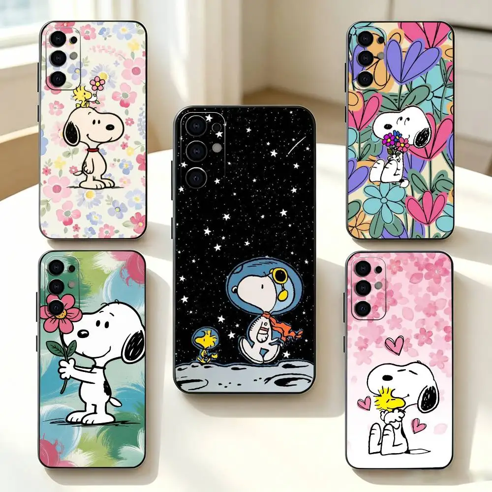 C-Cute S-Snoopys Phone Case Black Silicone Soft For Samsung S25,S24,S21,S22,S23,S30,Ultra,S20,Plus,Fe,Lite
