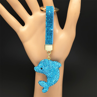 Lovely Little Blue Dolphin Keychain For Women Men Crystal Rhinestone Cute Sea Animal Hot Summer Bag Decoration Keyring Jewelry