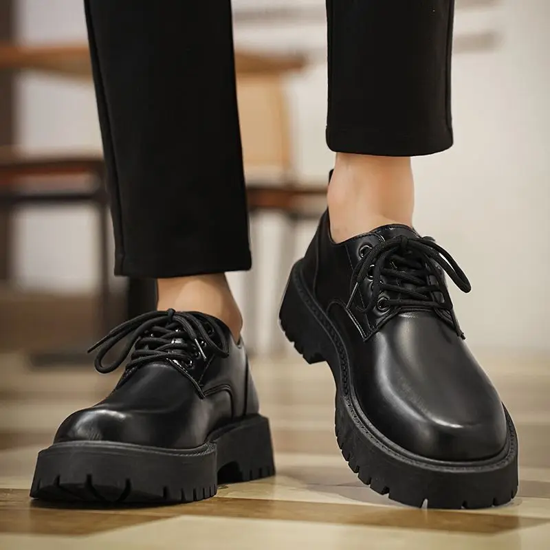 

Black Height Increasing Platform Round Toe Loafers Leather Shoes for Men New in Fashion 2025 Social Adults Sale Man Casual Shoe